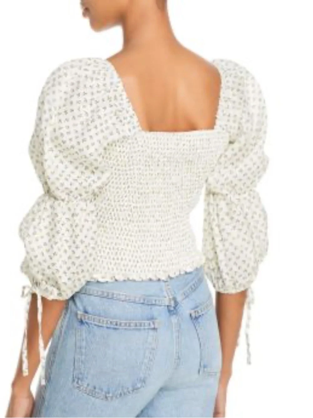 Faithfull the brand Harlyn linen floral print puff sleeve crop top cottagecore